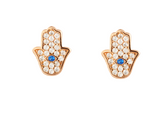 Hand of Fatima with Evil Eye Rose Gold Colour 925 Sterling Silver Earrings studded with CZ